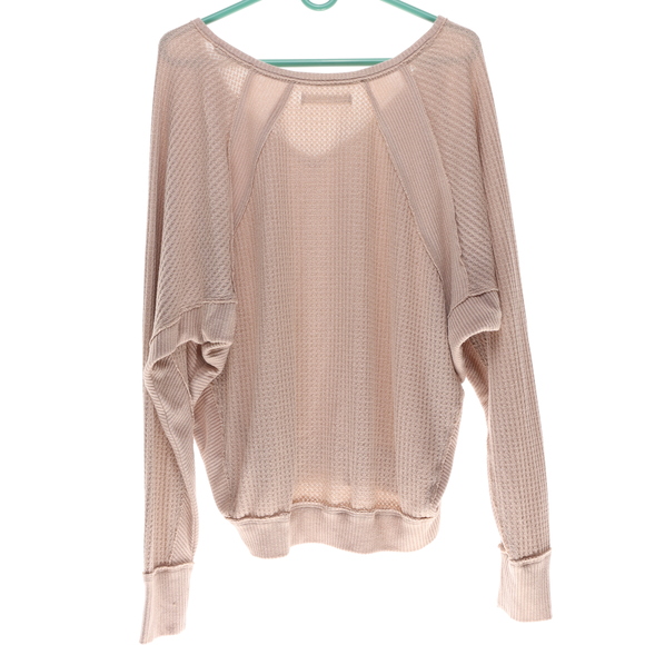 We The Free Women V-Neck Waffle Knit Longsleeve Shirt  M Pink - Picture 3 of 9